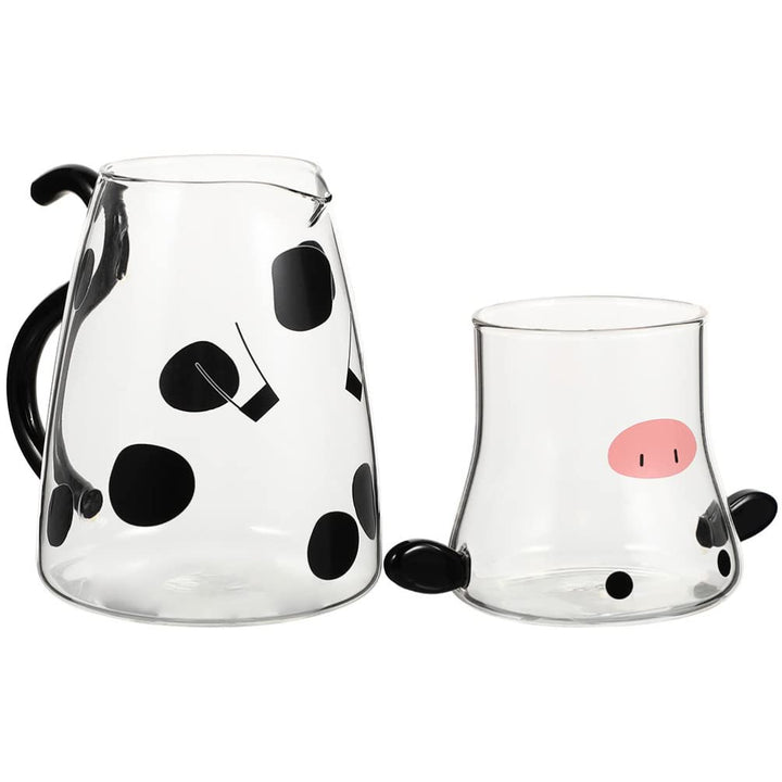 TOPBATHY Kaltwasserkrug mit Tasse für Zuhause, Glas, Saft, Getränke, Krug mit Cartoon-Kuh