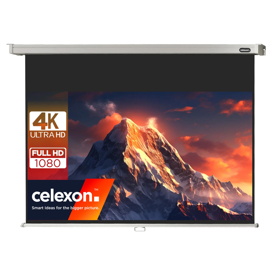 celexon manuell ausziehbare Heimkino- und Business-Beamer-Leinwand 4K und Full-HD Rollo-Leinwand Pro