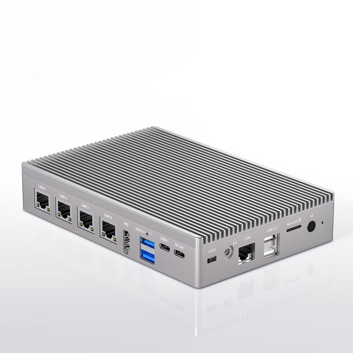 Micro Firewall N100 12TH Gen Fanless Mini PC(3.4 GHz) 8GB RAM 128GB eMMC, Type-C USB3.2, 4 x 2.5Gbe