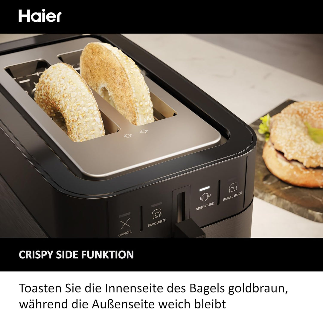 Haier Toaster aus Edelstahl, 2 Scheiben, 1150W I Extra tiefe Schlitze &amp; Hebegriff zum Anheben gegen