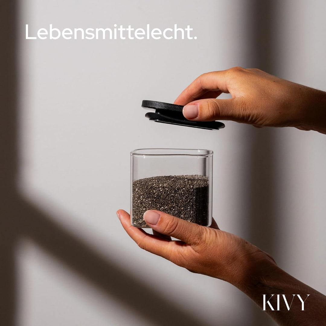 KIVY Vorratsgläser eckig [4x400ml] + Etiketten - Stapelbare & Luftdichte Aufbewahrungsgläser mit Dec