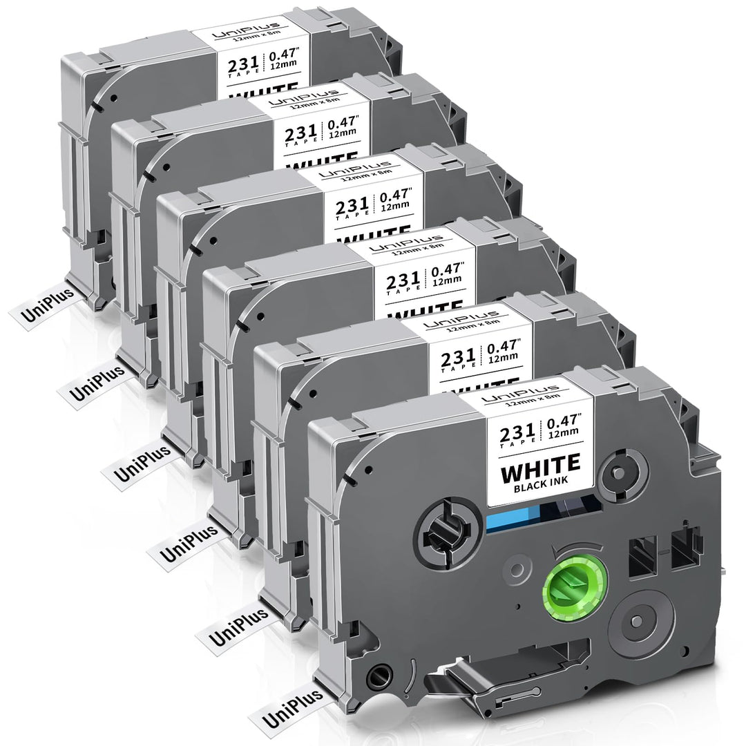 UniPlus 6x Kompatibel Tze-231 für Brother P-touch Bänder 12mm TZe231 Tz 231 Tzc231 Laminated Schrift