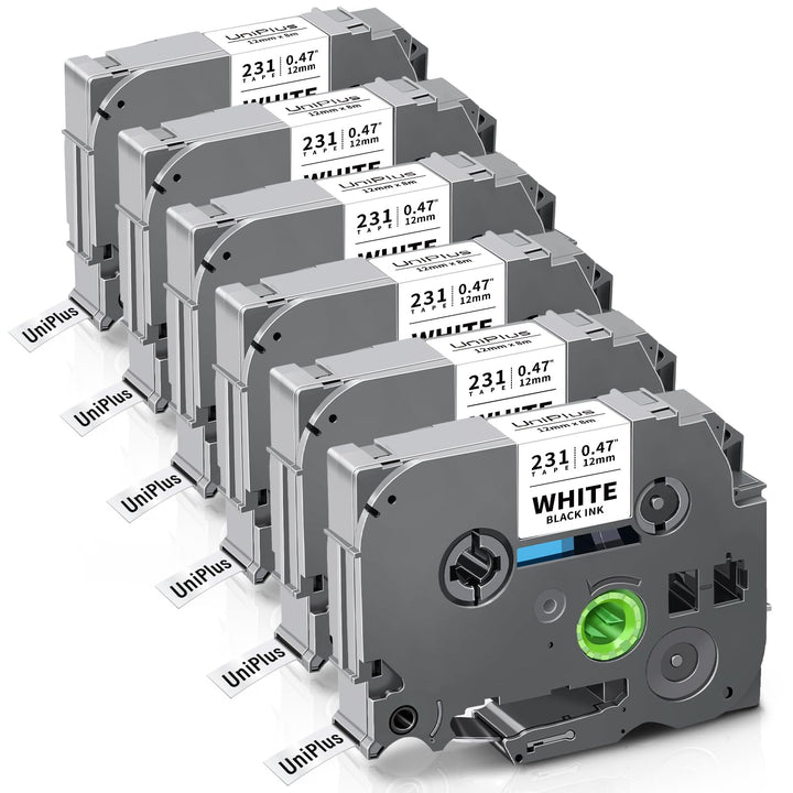 UniPlus 6x Kompatibel Tze-231 für Brother P-touch Bänder 12mm TZe231 Tz 231 Tzc231 Laminated Schrift