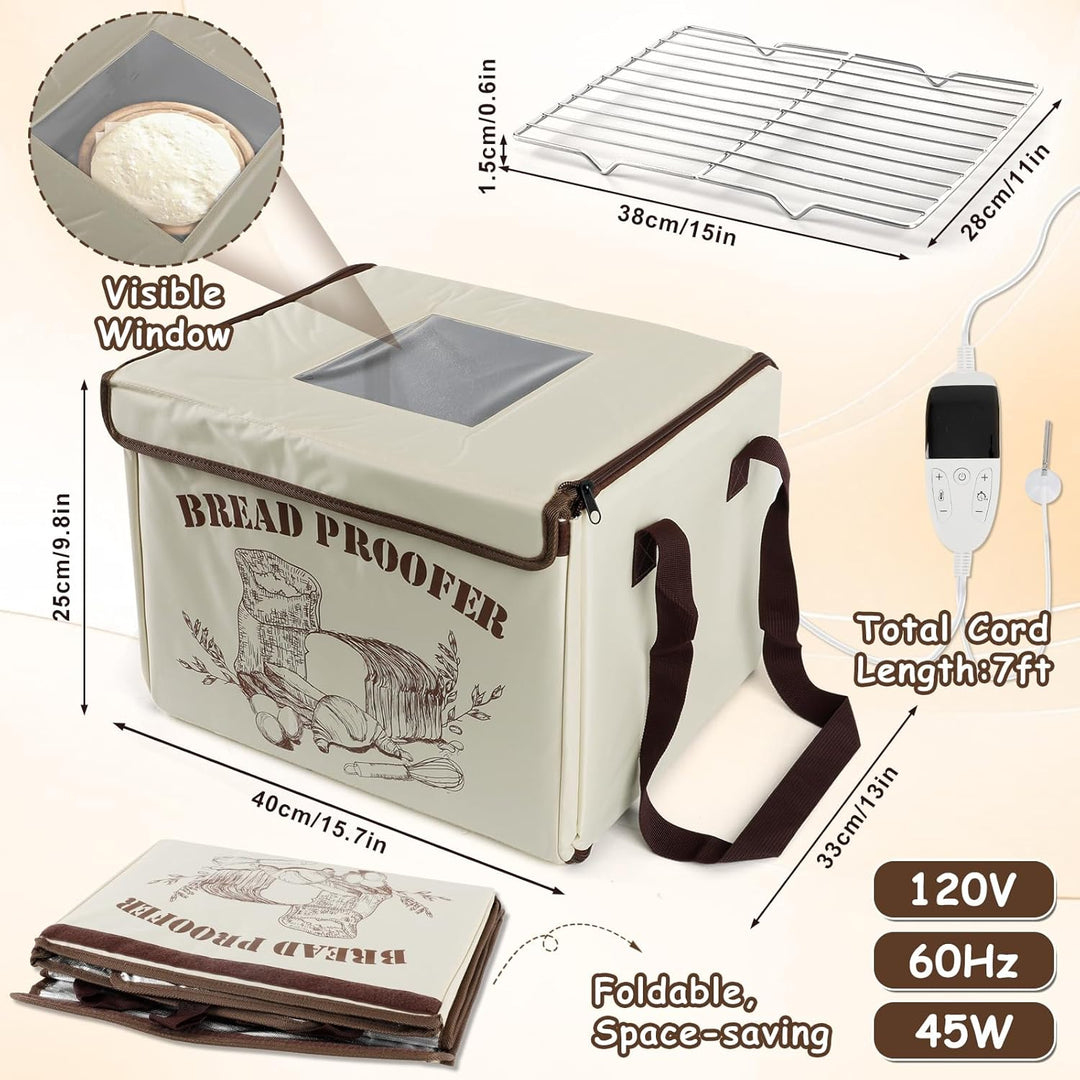 Brot Gärbox mit 3-seitiger Beheizung, NTC-Temperatursensor und Metallablage, 36L Faltbare Teiggärbox