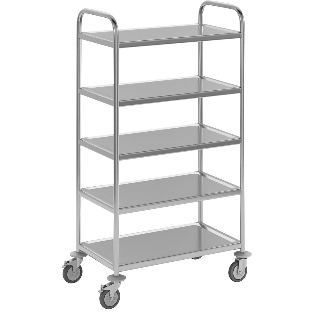 eurokraft Basic | Edelstahl-Servierwagen | 5 Etagen, LxBxH 705 x 405 x 1300 mm