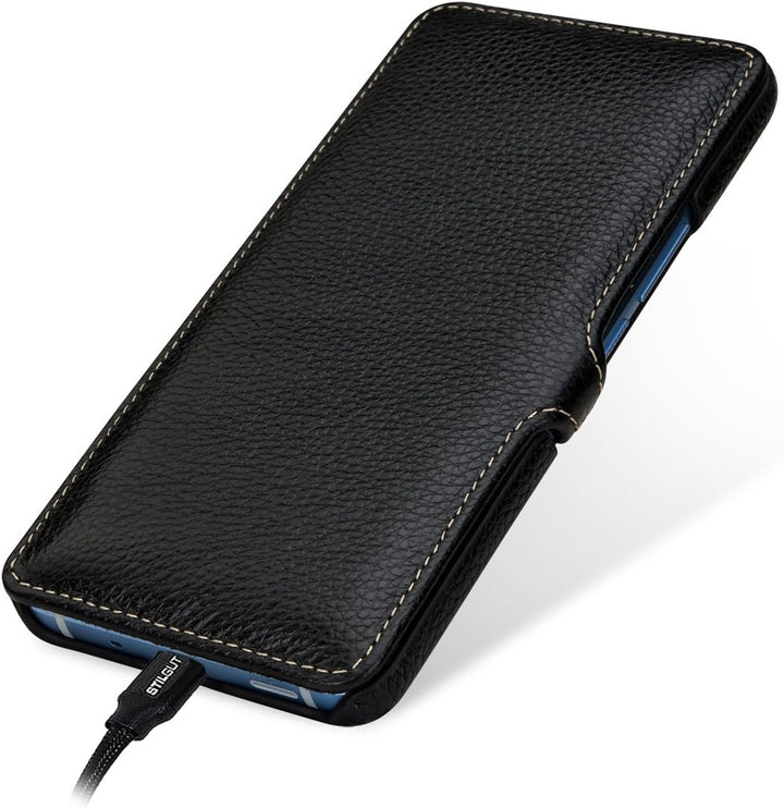 STILGUT Book Type Case, Hülle Leder-Tasche für HTC U11+ (U11 Plus). Seitlich klappbares Flip-Case au