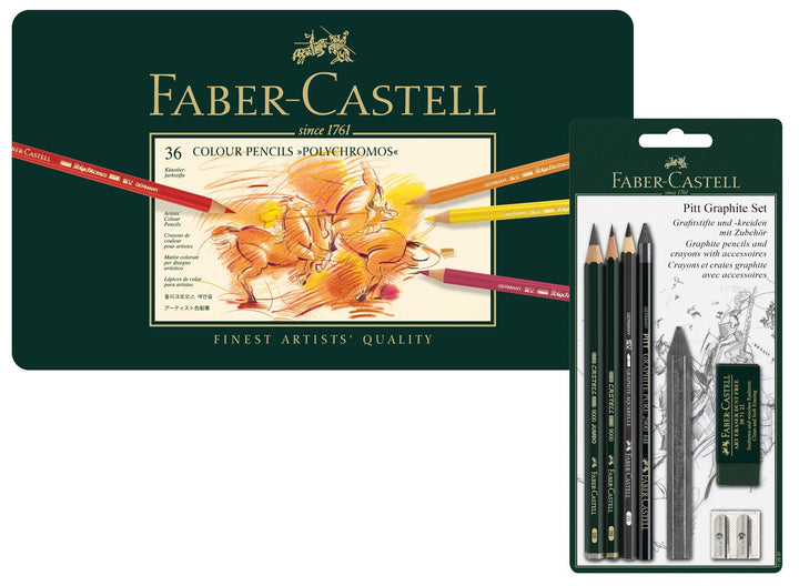 Faber-Castell 110095 - Farbstifte Polychromos 36er Metalletui und Pitt Graphite Zeichenset 36er Meta