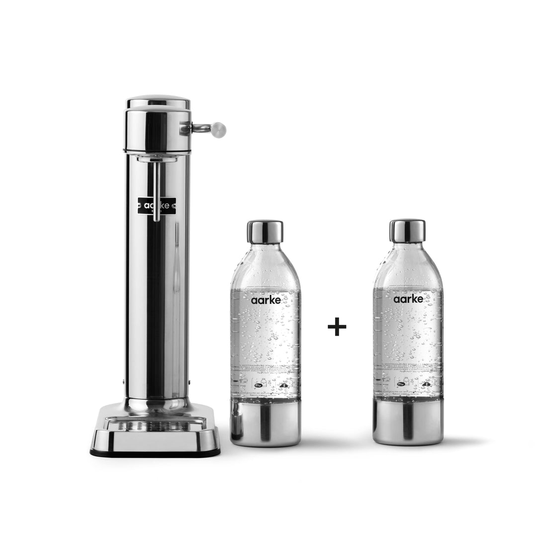 Aarke Carbonator 3, Wassersprudler aus Edelstahl mit 2 x BPA-frei Flaschen, Edelstahl Finish Edelsta