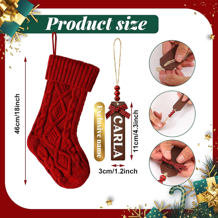 Jodimitty 4er Set Gestrickte Weihnachsstrumpf 46cm Grosser Nikolausstrumpf mit 4 Leeren Namensschild