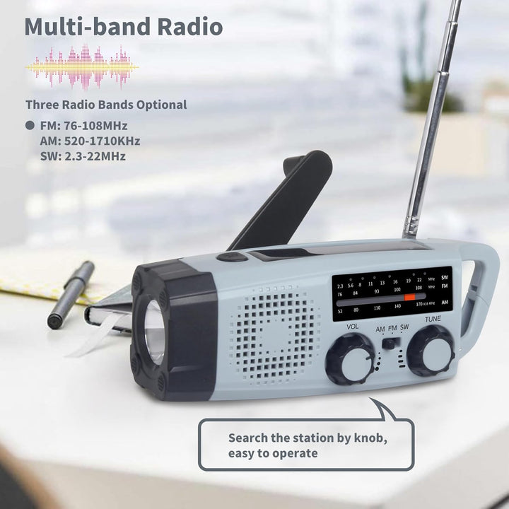 Tragbares Multifunktionsradio mit Handkurbel und Solar Stromgenerator,FM AM NOAA Weather Radio,LED T