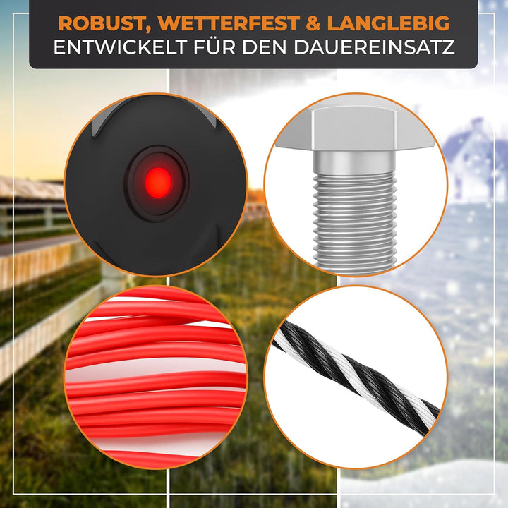 Ellofence Hobby Weidezaun Starterset Weidezaungerät, Weidezaunband 200m, Erdpfahl, Isolatoren, Teste