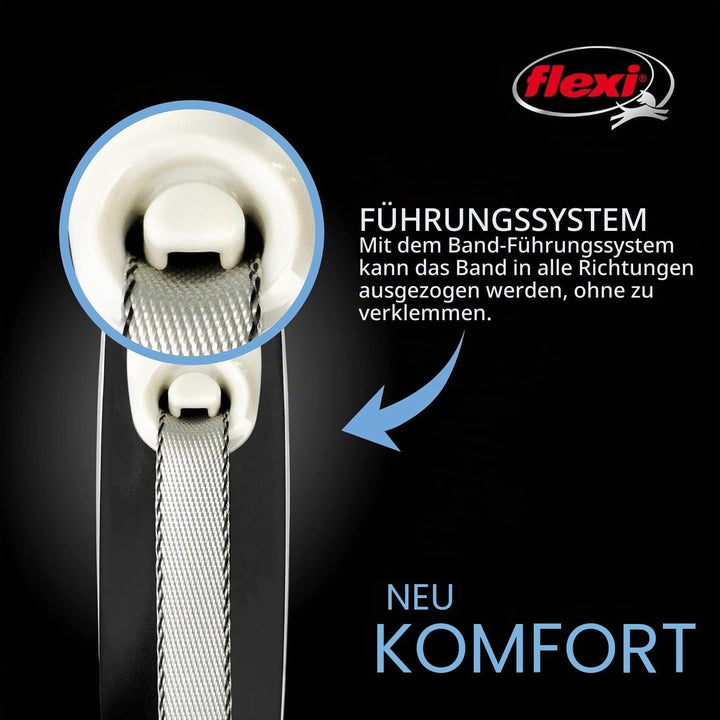 FLEXI New Comfort einziehbare Hundeleine (Klebeband), ergonomisch, langlebig und verhedderungsfrei,
