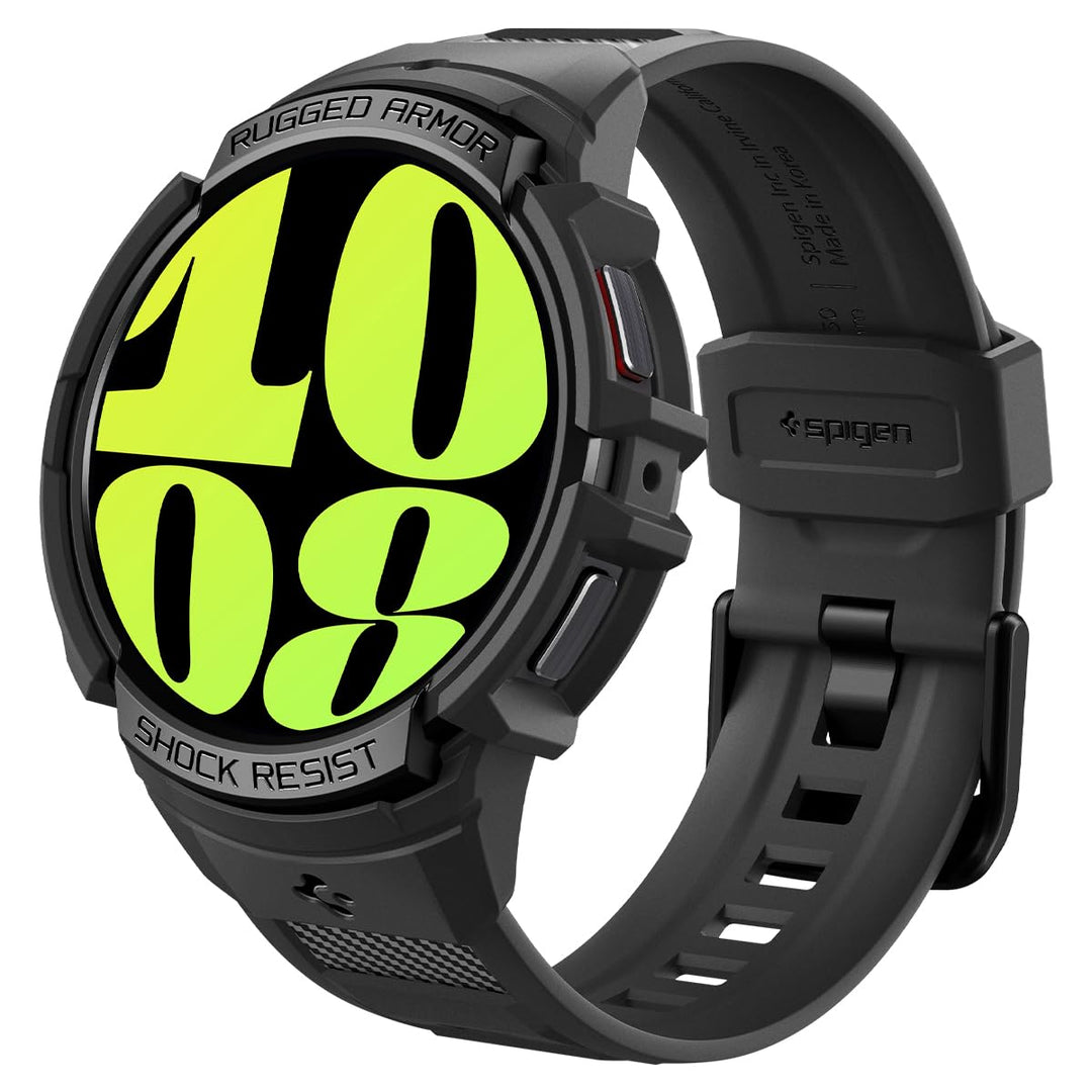 Spigen Rugged Armor Pro Hülle mit Armband Kompatibel mit Samsung Galaxy Watch 6 44mm 2023 - Schwarz