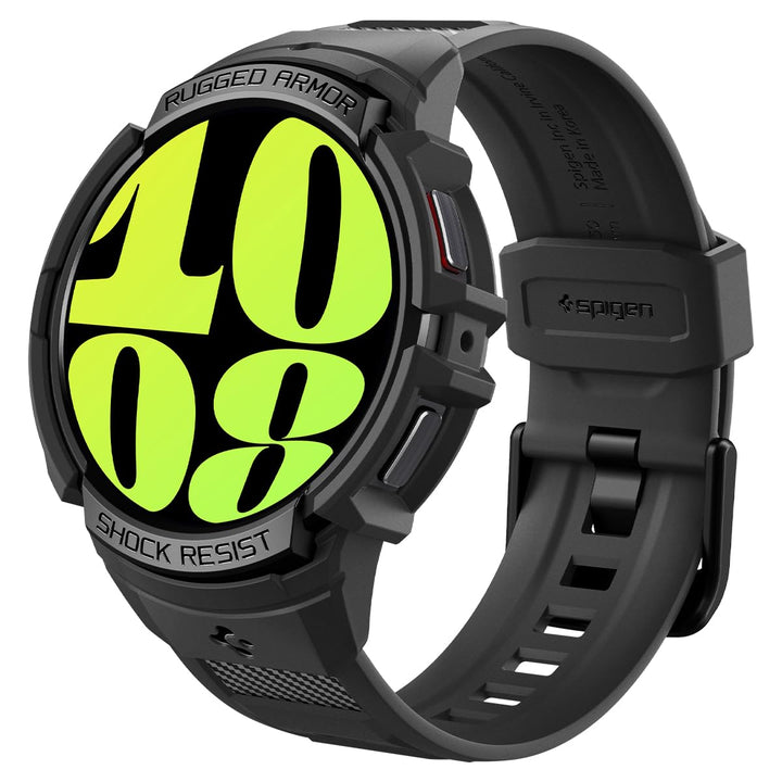Spigen Rugged Armor Pro Hülle mit Armband Kompatibel mit Samsung Galaxy Watch 6 44mm 2023 - Schwarz