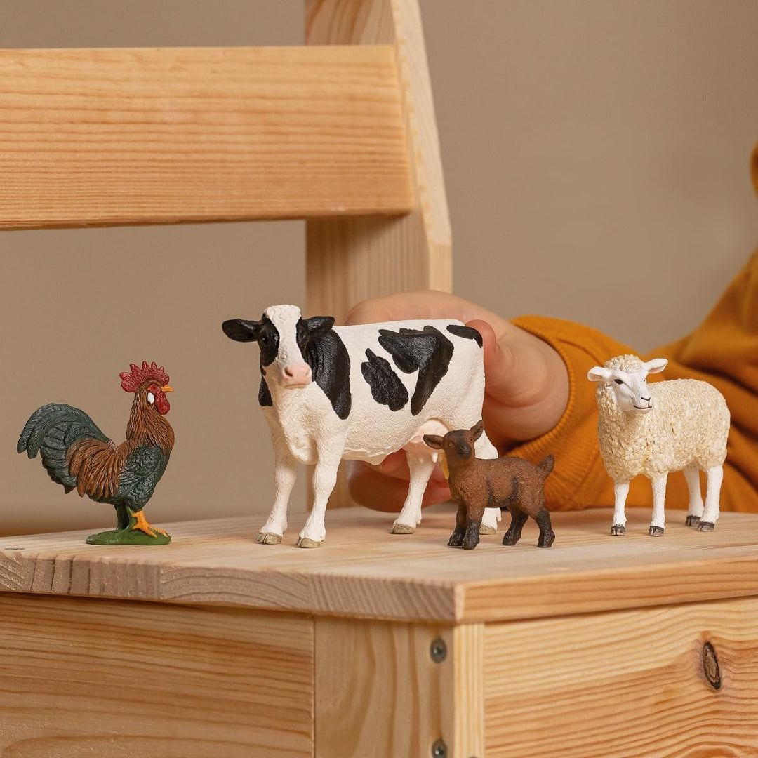 schleich FARM WORLD | Bauernhof Starterset 42729 | Spielset mit Ziege, Kuh, Schaf & Hahn | detailget