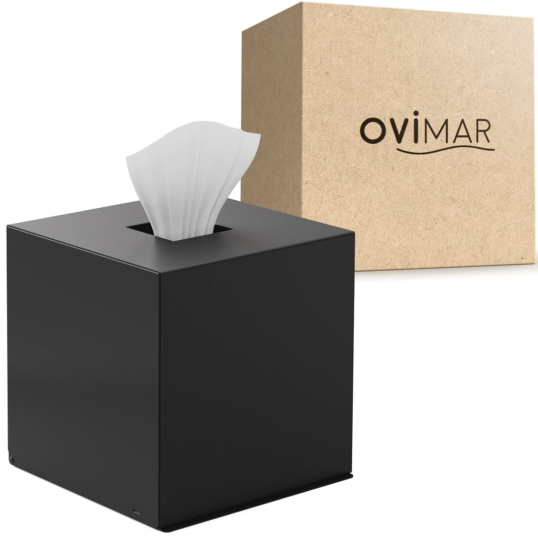 ovimar quadratische Kosmetiktücher Box Teksmona | Edelstahl | schwarz matt | Perfekter Taschentuch-,