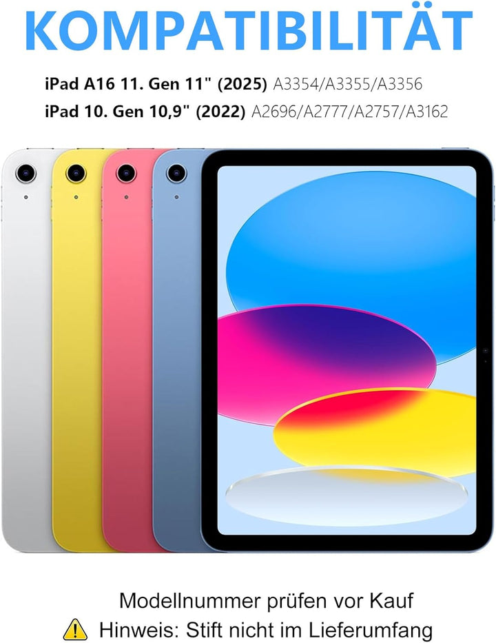 Hülle mit Tastatur für iPad 11/10 Generation (2025/2022, 11/10,9") – Bluetooth 5.0 Keyboard, QWERTZ