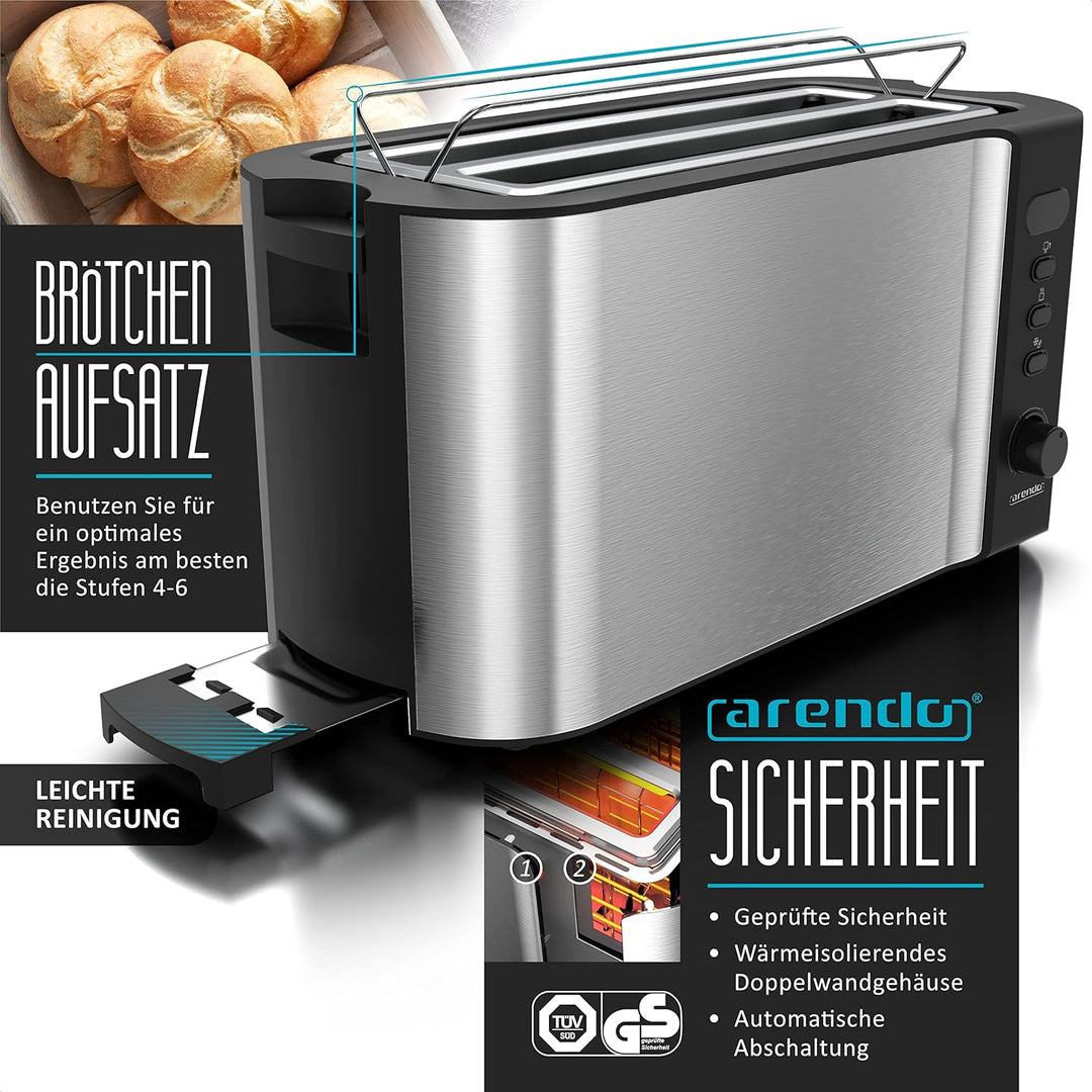 Arendo - SET Eierkocher SIXCOOK mit Toaster FRUKOST Edelstahl Silber, Toaster 4 Scheiben, LED-Displa