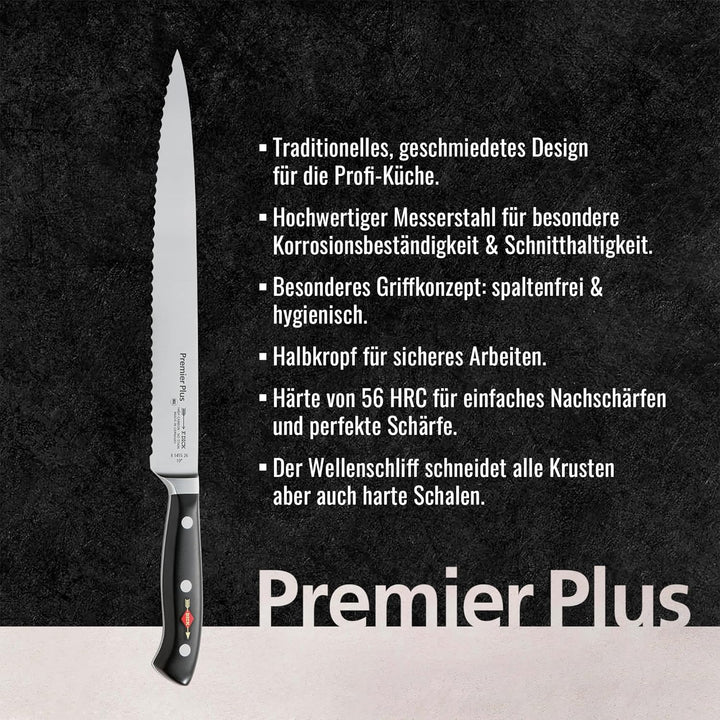 F. DICK Premier Plus Tranchiermesser mit Wellenschliff (Klingenlänge 26 cm, Kochmesser, Universalmes