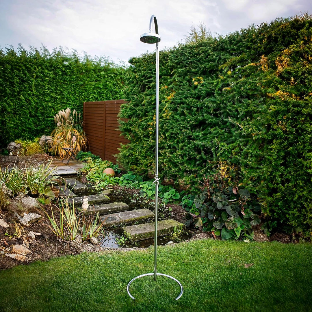 POOL Total IDEAL Dusche Marlin Edelstahl poliert | Kaltwasser-Gartendusche mit Regenduschkopf