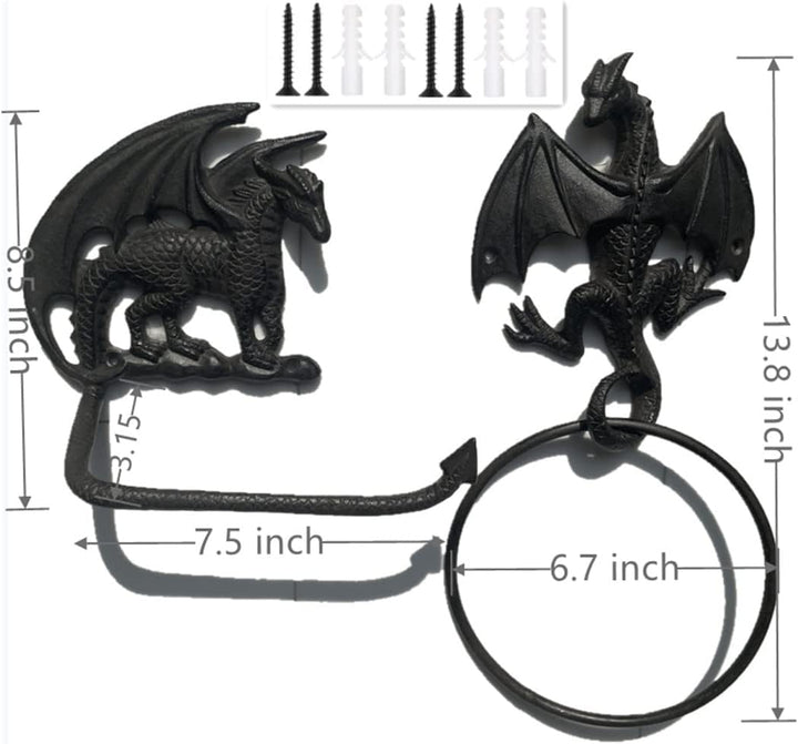 Gothic Dragon Toilettenpapierhalter und Handtuchring-Set, Wandmontage, dekoratives Badezimmerzubehör