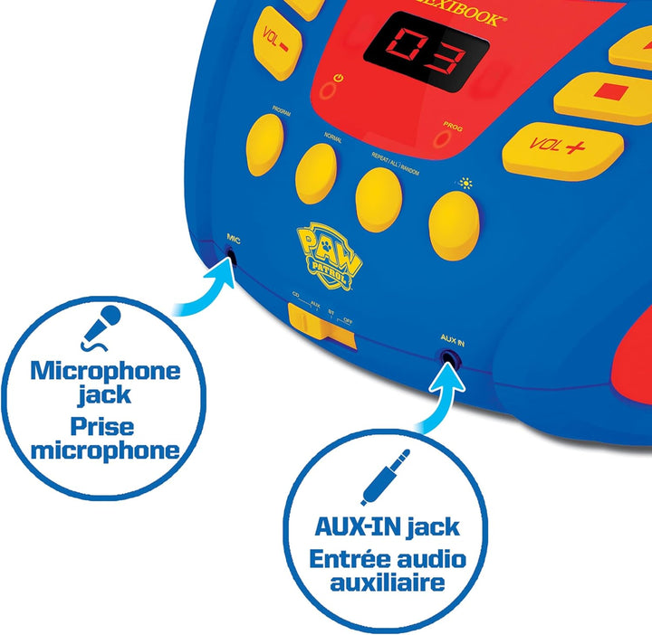 Lexibook - Paw Patrol - Bluetooth-CD-Player für Kinder - Tragbar, Lichteffekte, Mikrofonbuchse, Aux-
