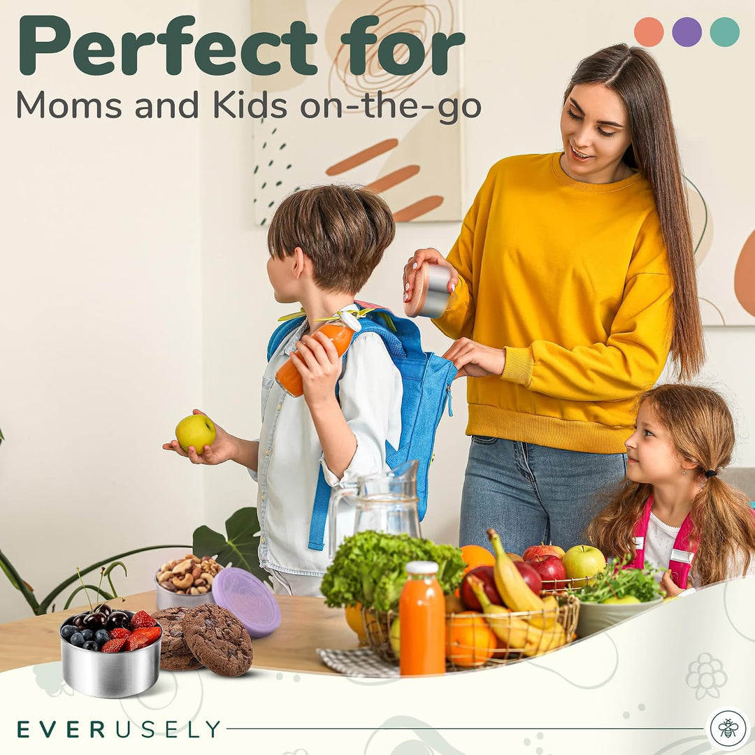 Everusely – Snackboxen aus Edelstahl – 3er-Pack, Sorbet – auslaufsichere Silikondeckel – kleine Lunc