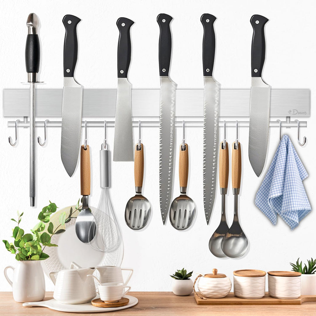 Dmore Magnetleiste Messer mit 10 Haken, 43 cm Messerhalter magnetisch aus Edelstahl, Magnet Messerha