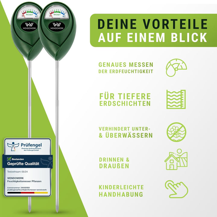 [2 Stück Extra Langer Boden Feuchtigkeitsmesser für Pflanzen 40CM [Grün/Grün] - Ohne Batterien - Ver