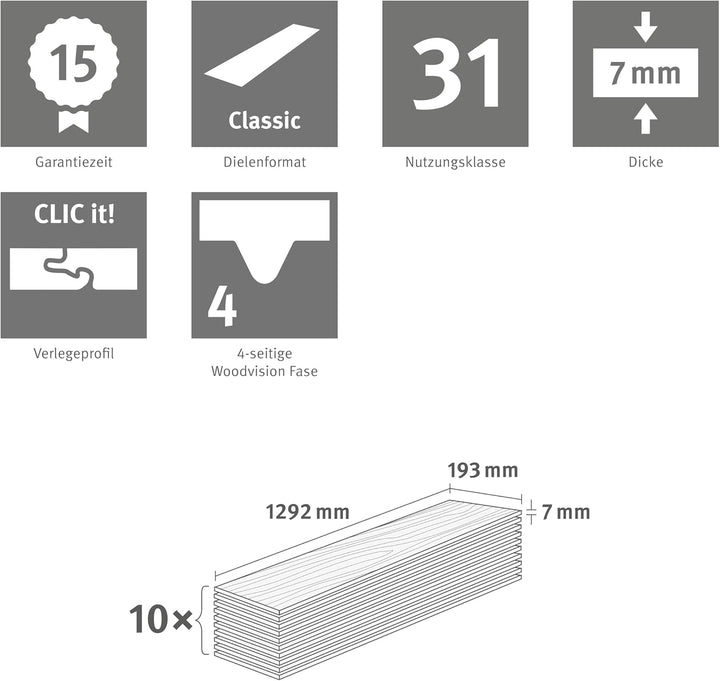 EGGER NatureSense Laminat EL1094 Charlotte Eiche hellgrau 1292x193x7mm (2,494m²) 2,494m² | Boden, 2,