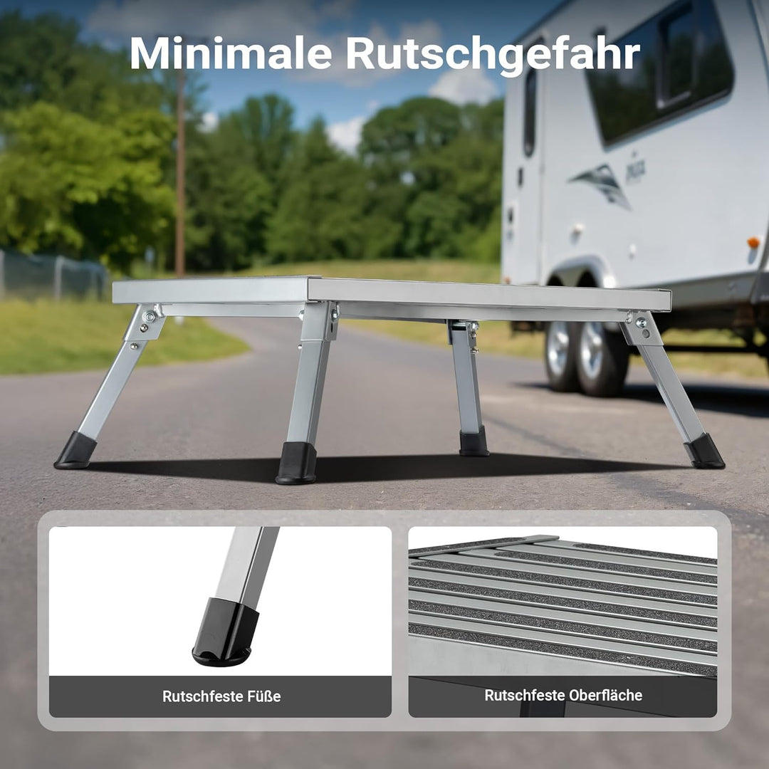 Wiltec Camping Trittstufe bis 150 kg Tritthocker klappbar aus Stahl Trittleiter mit 1 Stufe 740 x 47