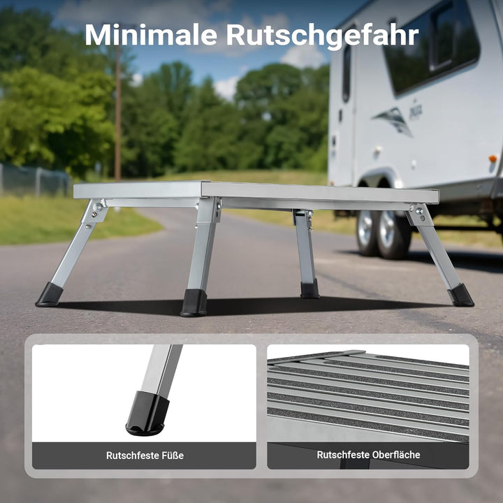 Wiltec Camping Trittstufe bis 150 kg Tritthocker klappbar aus Stahl Trittleiter mit 1 Stufe 740 x 47