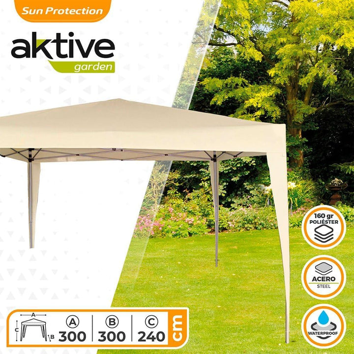 AKTIVE 62188 Faltpavillon 300 x 300 x 240 cm, Polyester, cremefarben