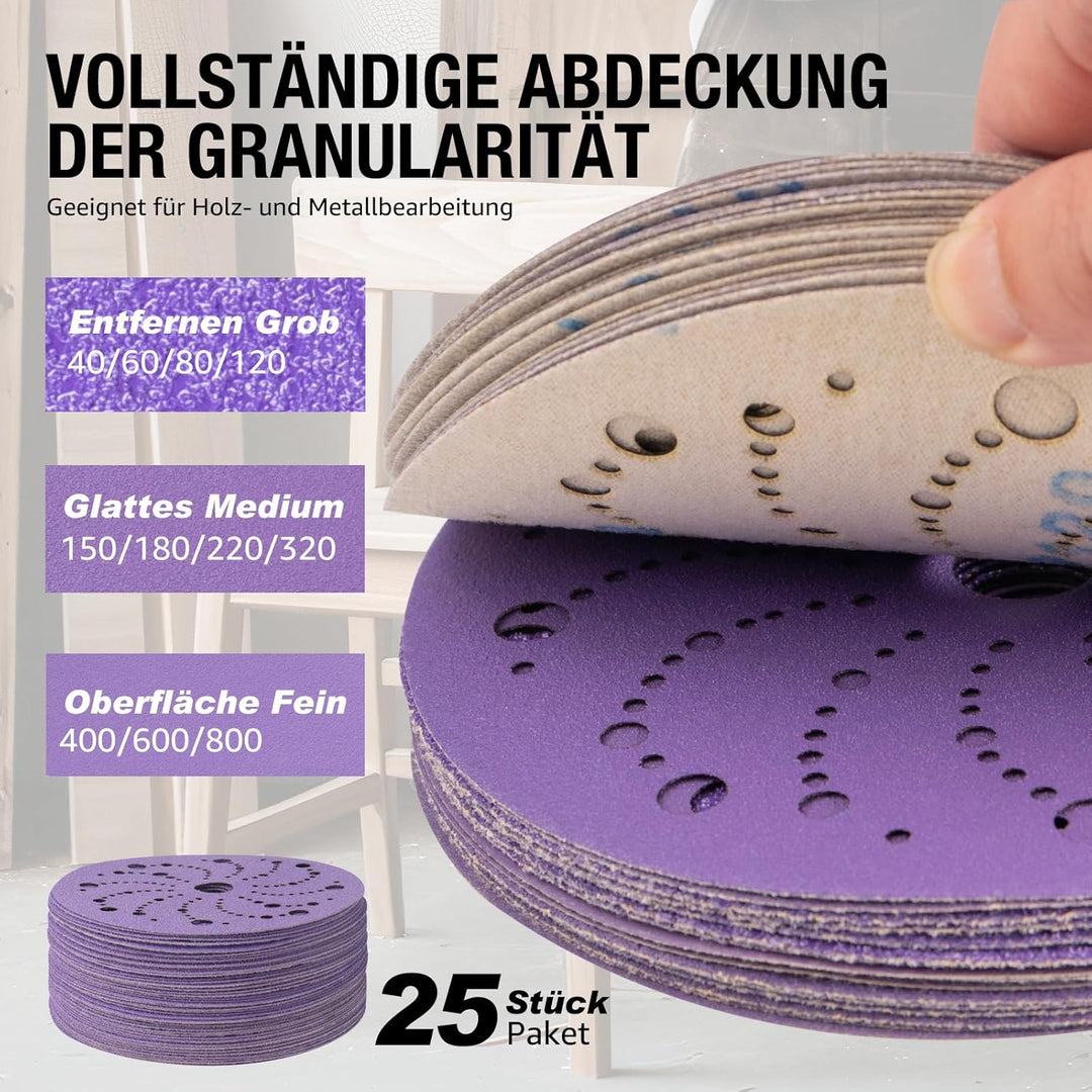 Schleifscheiben 150mm Klett 40 Körnung Keramik Schleifpapier Blau Poröses Schleifscheiben, Exzenters