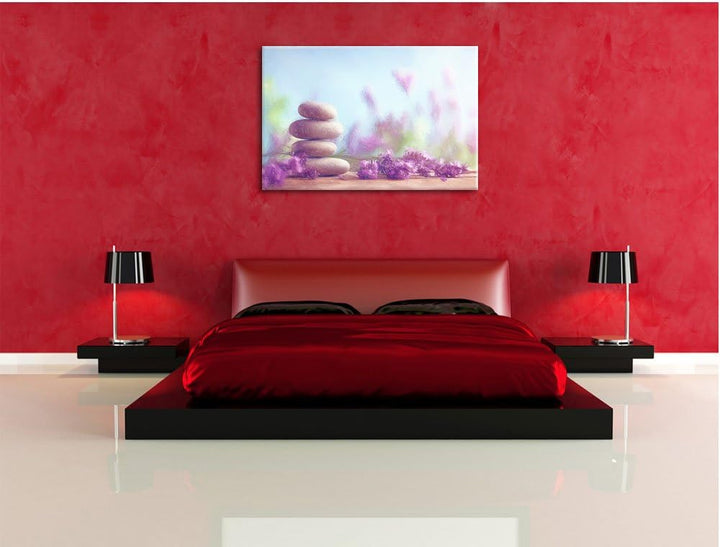 Pixxprint Lavendel Spa-Stillleben Kunst Buntstift Effekt, Format: 100x70 auf Leinwand, 100x70