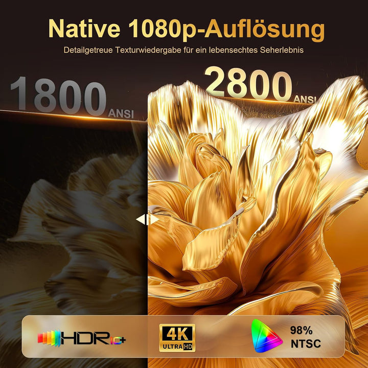 Neezee 4K Beamer mit 2800 ANSI, Autofokus,WiFi 6 und Bluetooth für Outdoor Schwarz Beamer, Schwarz B