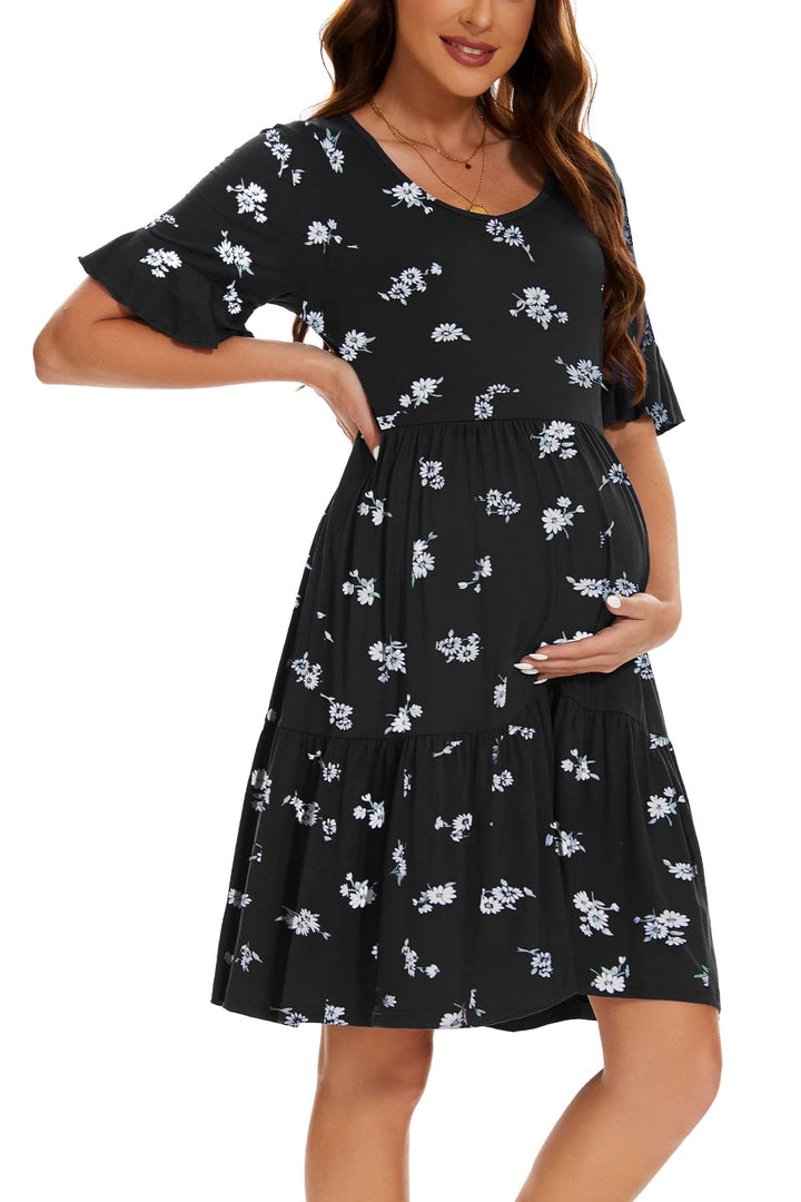 Smallshow Damen Umstandskleid Kurzarm Sommer Schwangerschafts Umstandsmode Kleid L Svp121, L Svp121