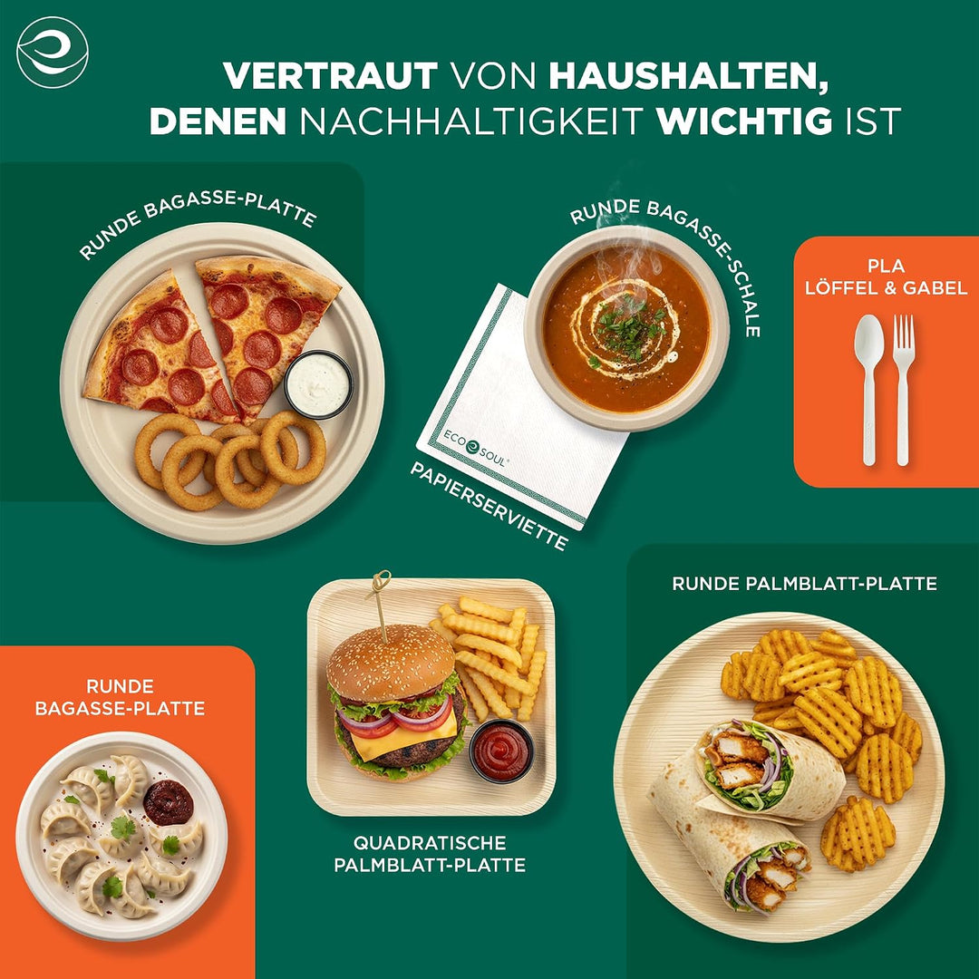 ECO SOUL Pearl White 25cm Runde Bagasse Pappteller mit 3 Fächern (100 Stück), Einweggeschirr und 100