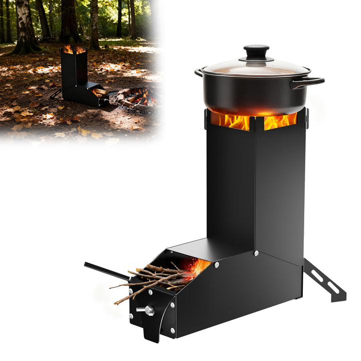 Raketenofen Edelstahl Feuerschale Kamin – Tragbarer Camping Holzofen, Campingofen mit Tasche, Campin
