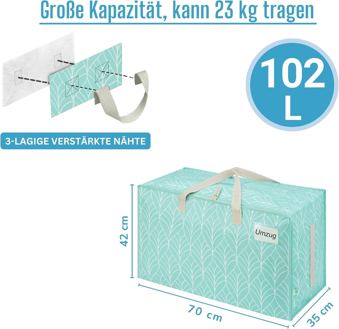 VENO 102 Liter Grosse Aufbewahrungstasche mit Deckel, Strapazierfähige Griffe und Reissverschlüssen