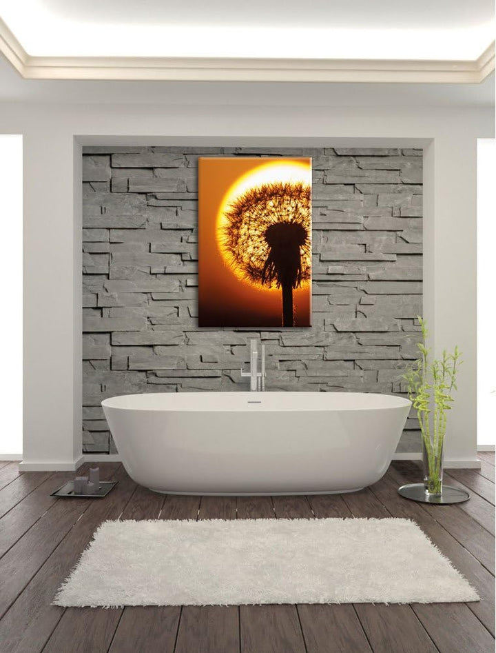 Pusteblume im Abendlicht, Format: 100x70 auf Leinwand, XXL riesige Bilder fertig gerahmt mit Keilrah