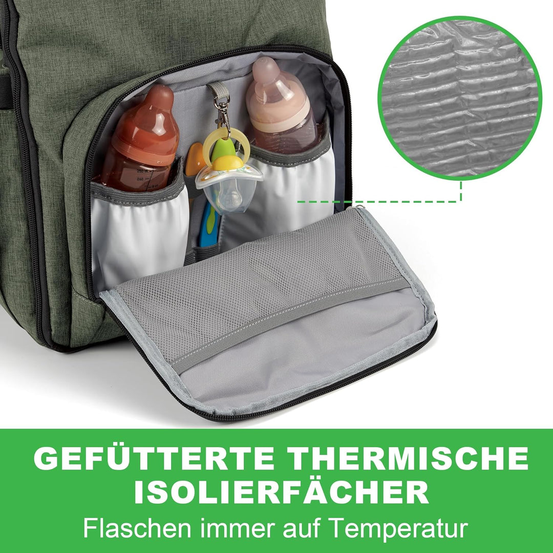 Brisby Wickelrucksack gross - Wickeltasche kinderwagen mit isoliertes Frontfach, Babytasche mit Wick