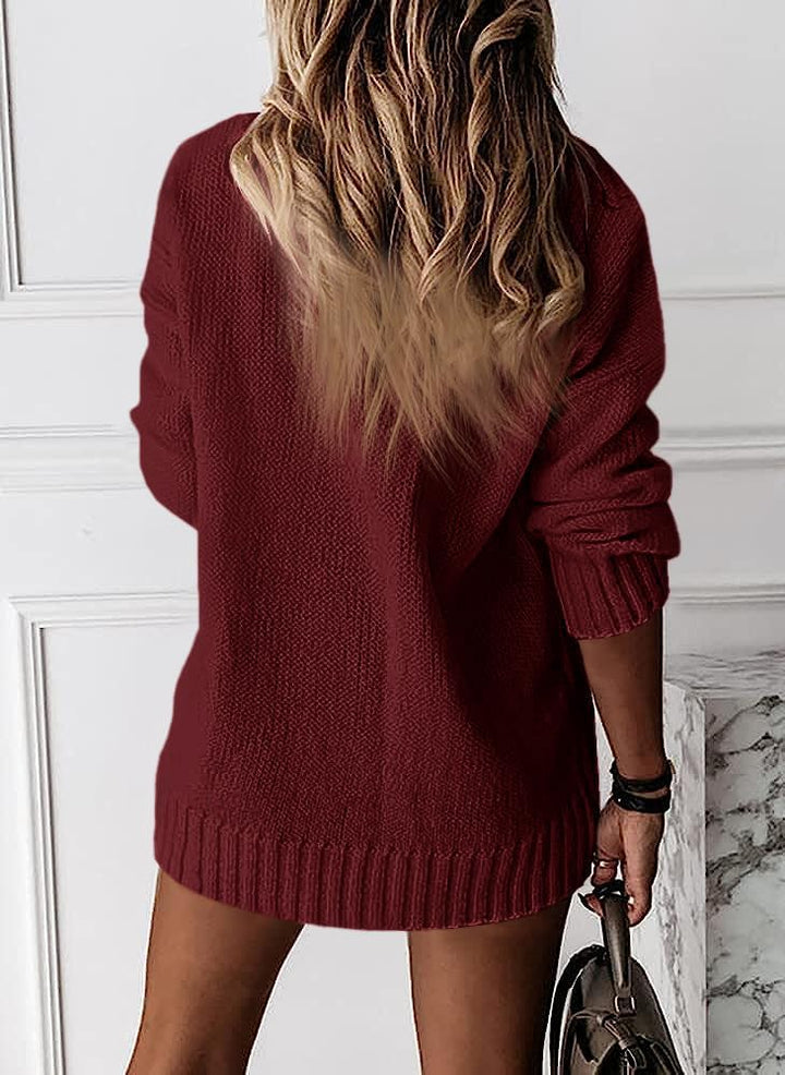 Wenrine Damen Pullover Winter Langarm V-Ausschnitt Strickpullover Sexy Lose Einfarbig S Burgunderrot