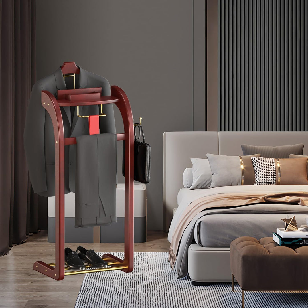 Stummer Diener mit Tablett, Multifunktional Stummer Diener aus Massiv Holz mit Schublade, Herrendien