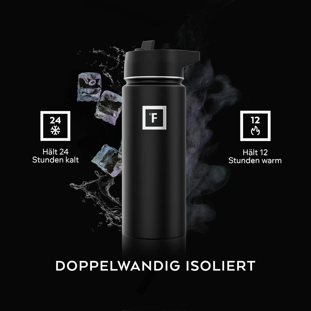 Edelstahl Trinkflasche mit Strohhalm - 650/950/1200/1800 ml - Kohlensäure Geeignet Auslaufsicher Dop