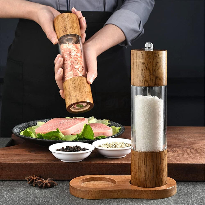 Salz und Pfeffermühle 2er Set mit Untersetzer Gewürzmühle Manuell Pfeffermühle Holz Salzmühle Verste