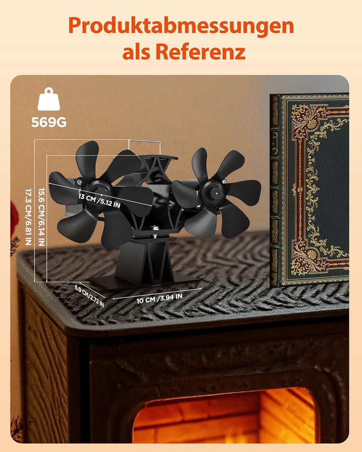 Signstek Kaminventilator Ofenventilator ohne strom, Wärmebetriebener Doppelter Kamin Ofen Ventilator