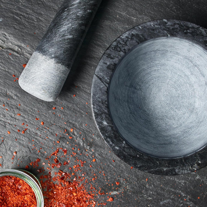 madeco - Edler Marmor Mörser mit Stössel Ø 14 cm - Perfekt geeignet für Gewürze, Kräuter &amp; Nüsse - S