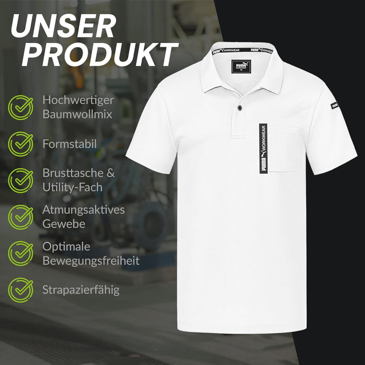 PUMA Workwear Advanced – Poloshirt Herren Kurzarm – Arbeitsshirt mit Brusttasche und Utility Fach an