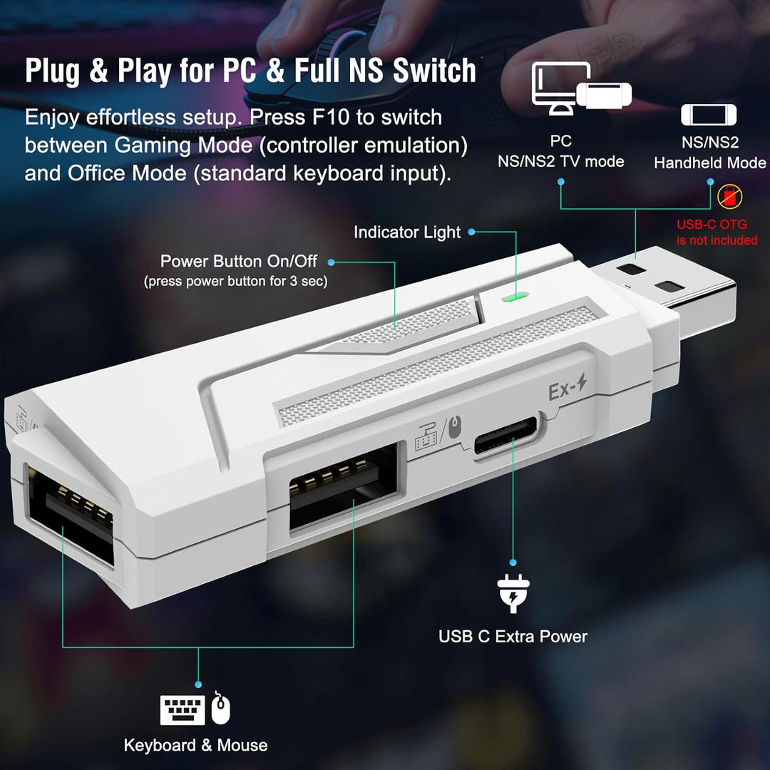 AX200 Computer-Maus und Gaming-Tastatur-Adapter für PC, Unterstützung Key Mapping, Aim Assist, Recoi